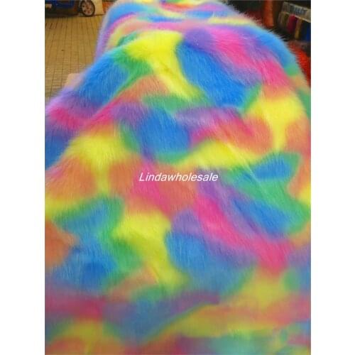 Jacquard fabric Multicolor fox fur,felt cloth,Rainbow plush fur.Clothing accessories,170cm*90cm(one yard)/pcs