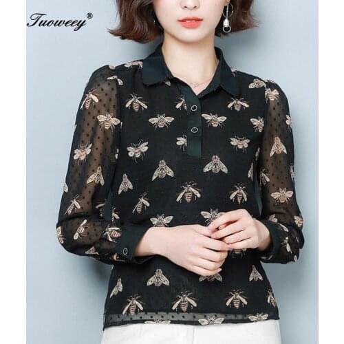 Women Casual bee Floral Print Blouse Spring style Long Sleeve Button v-neck office OL All-match Slim Shirt floral Blusas 2020