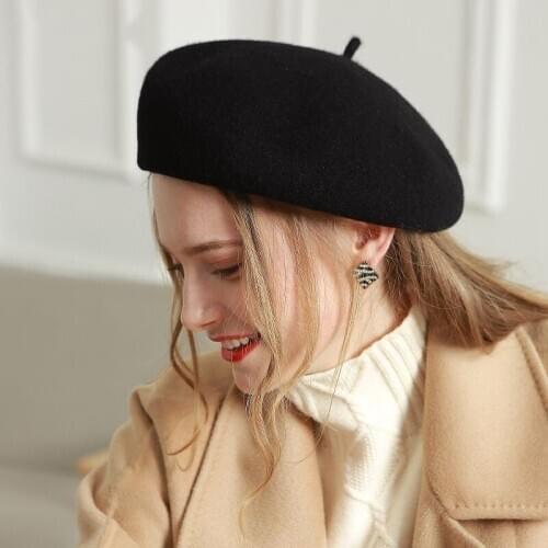 Xthree Autumn Beret Hat for Women Winter Hat for Girl Wool Beret Solid Fashion Lady Fall Vintage Plain Beret Cap