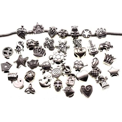 Multi Designs 10pcs/lot, Tibetan Silver Metal Big Hole Spacer Charm Beads for Jewelry Making DIY Handcraft Bracelets Findings