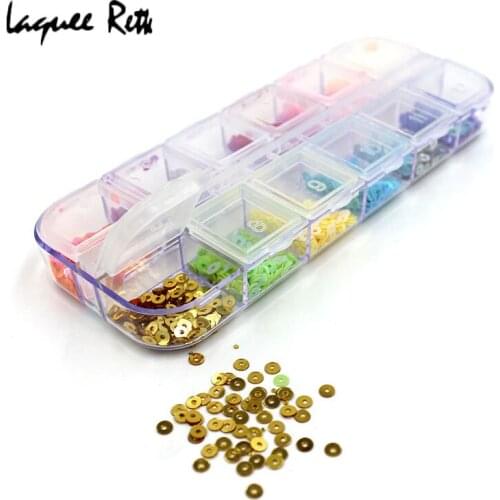 12 Color Circle Nail Art Tips Rhinestones Glitters Acrylic UV Gel Gems Decoration