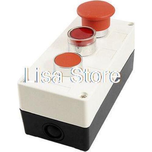DC 12V Red Indicator Light Mushroom Head 3NC Momentary Push Button Station