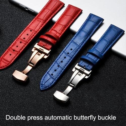14mm/16/18/20/22/24mm Genuine Leather Watchband Four-layer process Straps Double press automatic butterfly buckle Wristbands