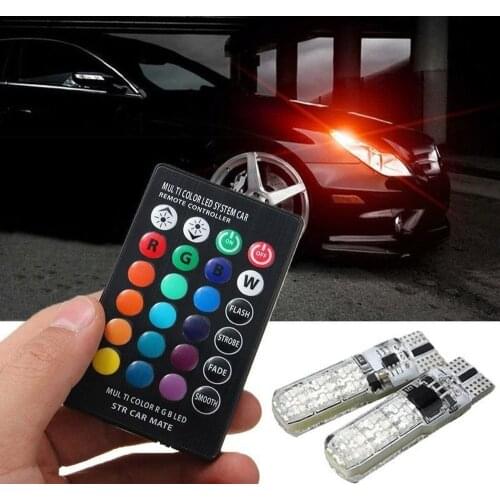 2x T10 5050 W5W Car LED Signal Light Remote Control RGB Car Interior Dome Reading Light Atmosphere Side Flash Strobe Light 6SMD