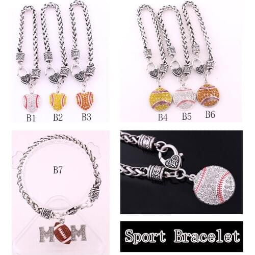 2019 Crystal Softball Baseball Ball Silver Bracelet Jewelry