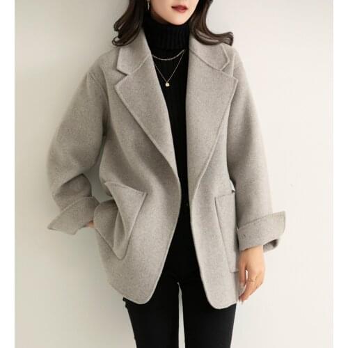 2021 Women Wool Blend Warm Long Coat Autumn Winter Plus Size Female Slim Fit Lapel Woolen Overcoat Office Lady Cashmere coat
