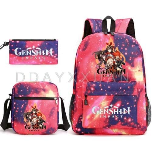 3Pcs Anime Game Genshin Impact Backpack Cosplay Canvas children Kids Schoolbag Back To School Bookbag Usb Charging Travel Bag