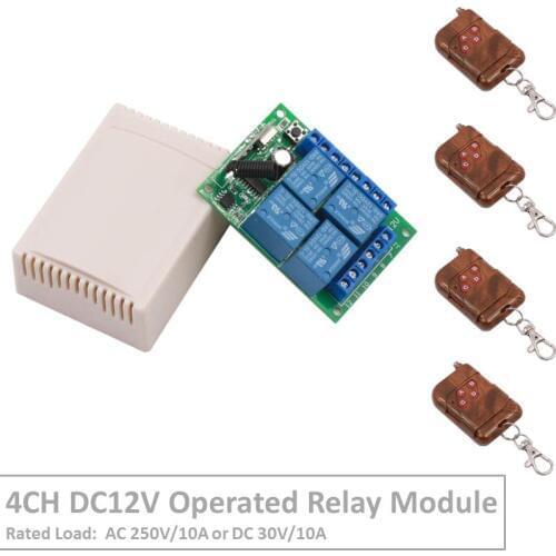 4 Channel 433Mhz DC12V Operated RF Relay Switch With Relay Receiver&Transmitter Remote Control Lamp Light For Intelligent Home