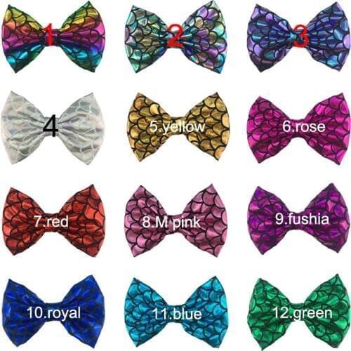 Bulk 36pc/lot 5'' Mermaid Hair Bow for Clip Headbands For Girls Metallic Hairbow Kids DIY Hair Accessories Cosplay Mermaid Bows