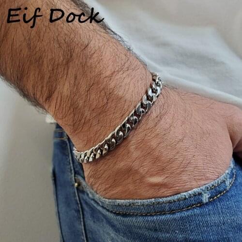 Eif Dock ins Fashion Stainless Steel Cuban Bracelets 3/5/7mm Width Chain Bracelet For Men Women Jewelry Gift Dropshipping