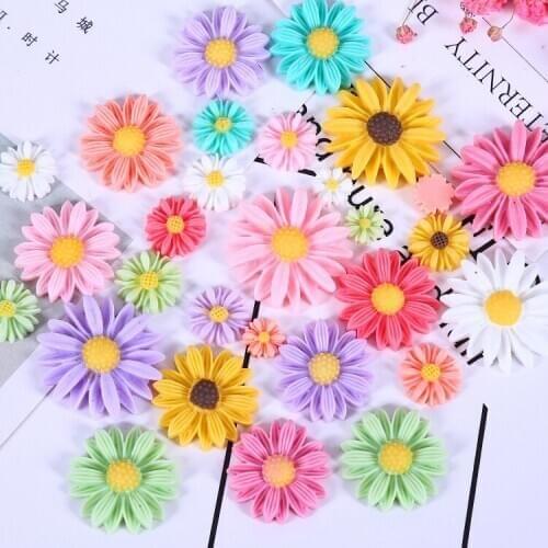 10pcs 22mm Resin Daisy Flowers Decoration Crafts Flatback Cabochon Embellishments For Scrapbooking Phone Shell Diy Accessories