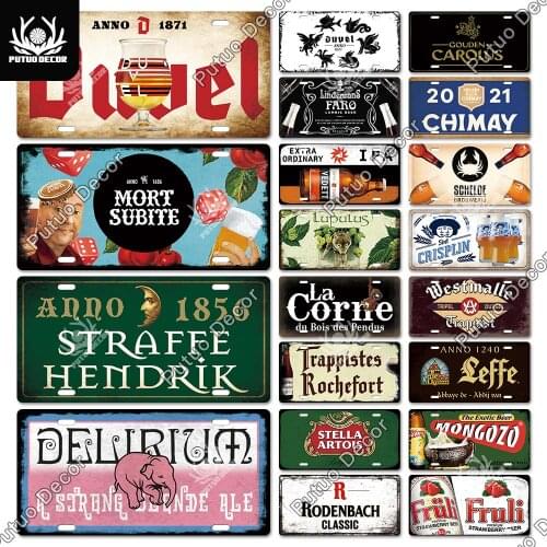 Putuo Decor Belgium Brand Retro Metal Tin Sign Plaque Vintage License Plate Decor for Bar Pub Club Man Cave Wall Decoration