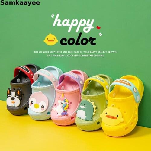 0-12y Kids Mules Clogs Summer Girls Boys Sandals Cartoon Beach Slippers Flat Non-Slip Children Unicorn Indoor Garden Shoes Y17