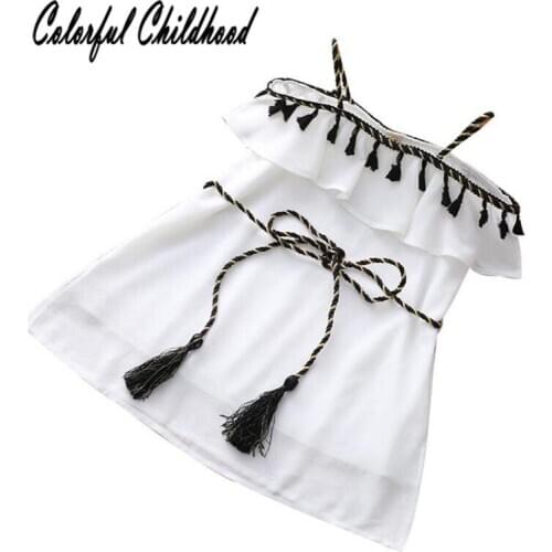 Girls Clothing Summer Girl Dress Children Kids beach Dress tassel design shoulderless bohemian style toddler baby clothing 2-6Yr