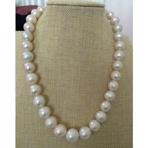 Elegan huge 13-14kmm white pearl necklace 18inch 14k