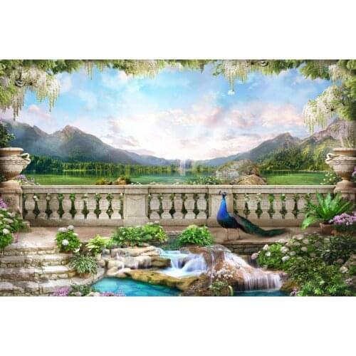 Mountains Lake Garden Painting Style Photography Backgrounds Customized Baby Photographic Backdrops For Home Decor Photo Studio