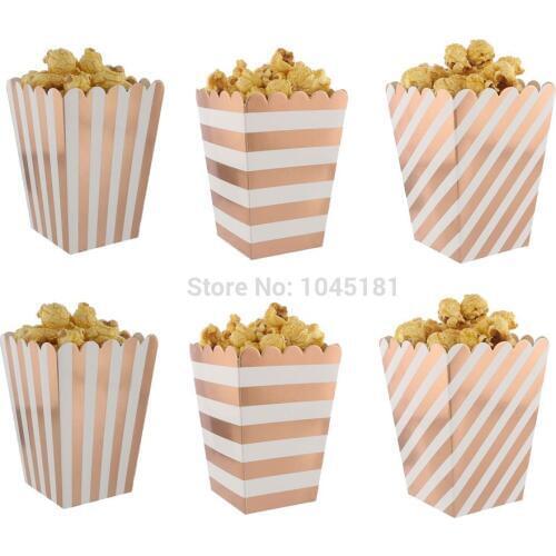 Ipalmay Foil Rose Gold Party Paper Popcorn Boxes Kids Birthday Party Supplies Wedding Gender Reveal Favor Snack Candy Bags