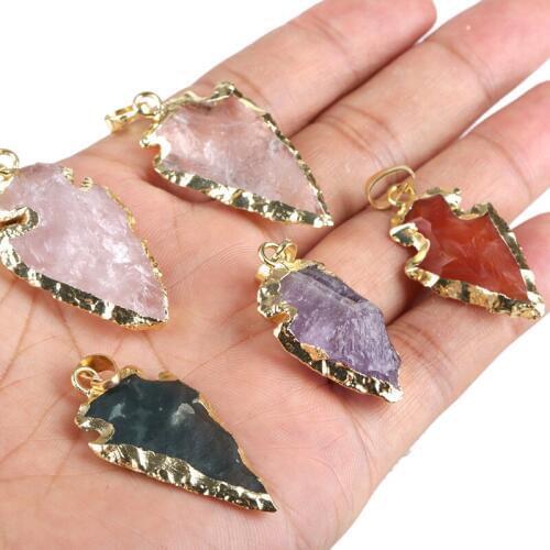 KEJIALAI Nature Druzy Pendant Arrow Shape Drusy Gem Stone Pendants Pave Crystal Rhinestone for Necklace Making Jewelry Accessory