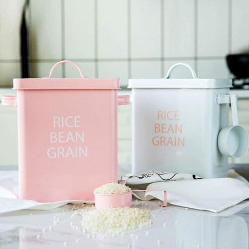 6L Nordic Style Rice Bucket Storage Box Flour Grains Container Washing Powder Bucket Box With The Same Type Of Spoon 20x18x23cm