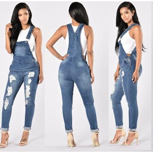 Summer Women Straps Jumpsuit Denim Jeans Bib Pants Overalls Rompers Trousers US