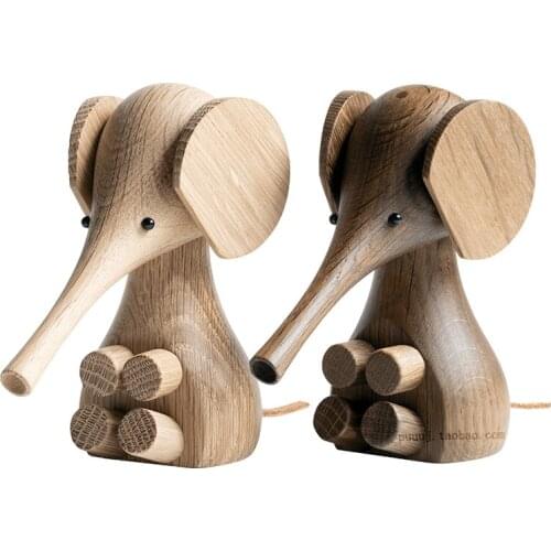 Elephant Cute Decoration Nordic Simple Home Ornaments Creative Solid Wood Doll Craft Gift Handmade