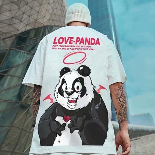 Oversize Fat Mens T-Shirt Panda Print Plus Size Chinese Style Hip-Hop Loose Short-Sleeved T-Shirt Five-Point Sleeves
