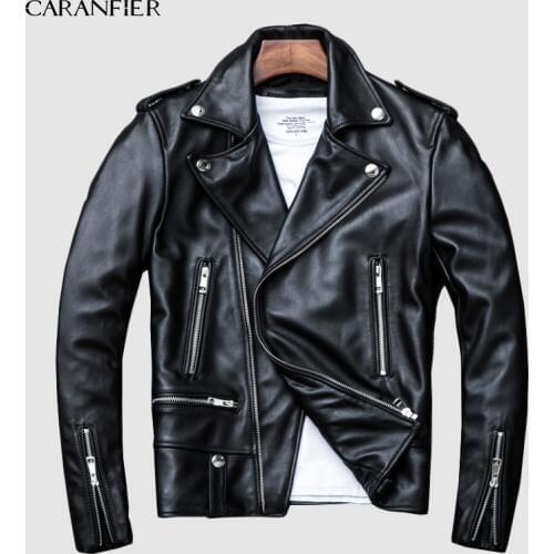 CARANFIER Leather Jacket men Autumn Sheepskin Genuine Leather Coat Slim Motrocycle Jacket Women Clothes 2019 Chaqueta Mujer