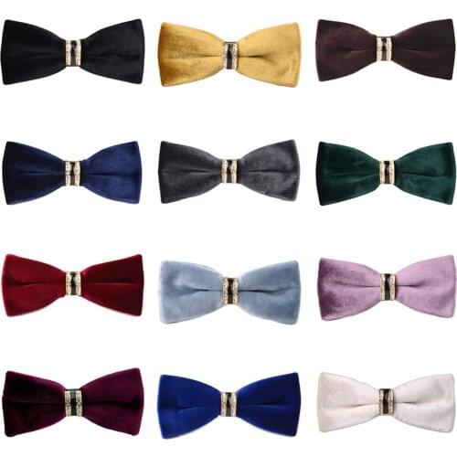 Men Solid Color Pre-tied Velvet Crystal Wedding Party Bowtie Tuxedo Bow Tie BWTQN0302