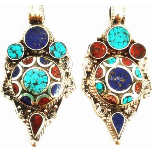 Nepal Hand Vintage Big Pendants Copper inlaid Colorful Stone Jewelry Arrow Pendant TBP311
