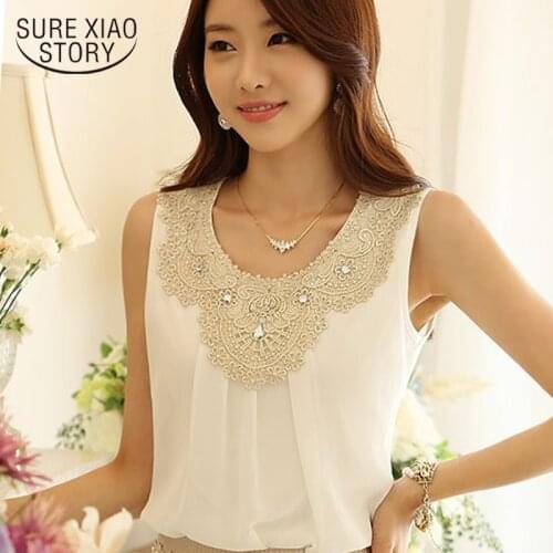 New 2021 Fashion Elegant Diamond Crochet Lace Sleeveless Pleated Chiffon Tops Summer Office office lady fashion tops S-XXXL 036