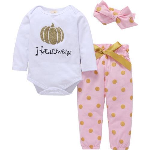 Newborn Baby Girls Clothes Halloween wear Baby Bodysuit+Pants+Headband 3pcs set for 2018 Halloween Baby girl Clothing Sets