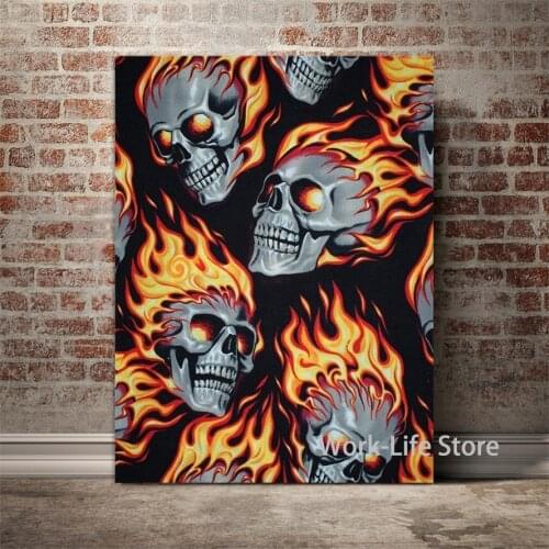 Fire Skull Aesthetic Decoration Home Decor Canvas Painting Living Room Wall Art Pictures Posters and Prints