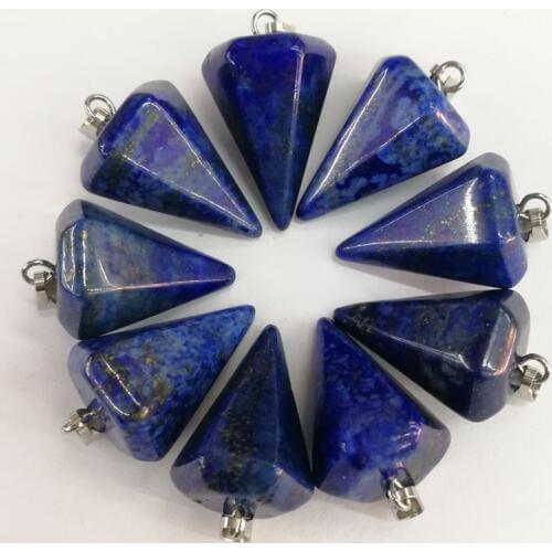 Wholesale natural Lapis lazuli stone pendulum Cone Pendants Stone charms pendant for jewelry making 12pcs/lot free shipping