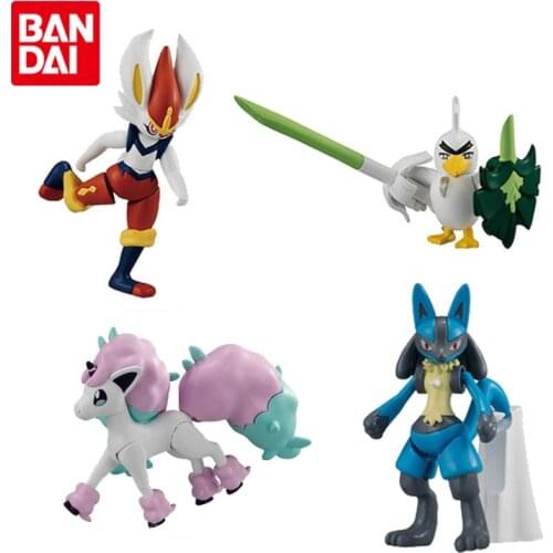 Bandai Genuine Pokemon Joint Movable Gashapon 2 Doll Lucario Cinderace Ponyta Sirfetchd Action Figure Collectible Hand-Made Toys