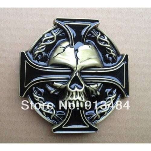 Skull belt buckle with Bronze enamel with pewter finish JF-769 free shipping