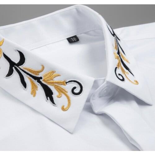 2021 100 Cotton Long Sleeve Shirt Men Clothes High Quality Court Floral Embroidery Casual Mens Dress Shirts Fashion Streetwear