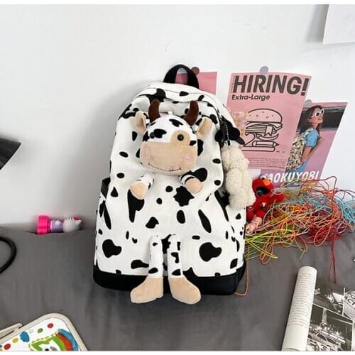 Lucky white cow backpack Plushed toy cow leisure bag for students Funny cow backpack