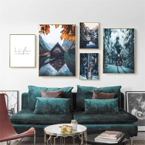 Misty Forest Lake Boat Diamond Embroidery Nature Landscape Diamond Painting Mountain Train Wall Stickers For Baby RoomsZP-4344