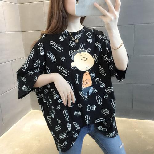 2021 New Korean Style Summer T-Shirts For Women Loose HaIF Sleeve Round Neck Printed Ladies Tee Oversize Clothes