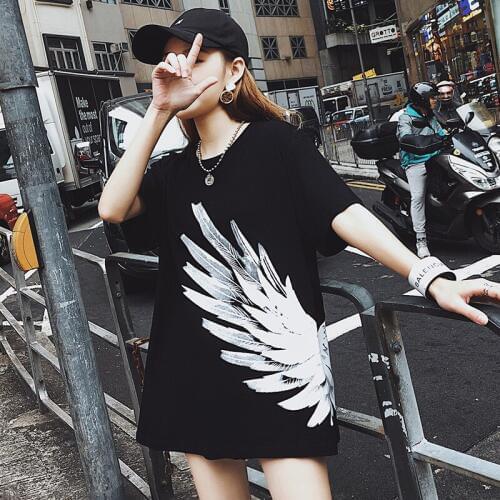 Neatie kiddie Streetwear Harajuku Tops Women T-shirt Summer Wing Print Short Sleeve Loose Tshirt Tee Shirt Femme