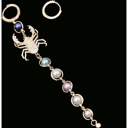 SWOUR New Fashion Jewelry Zirconia Colorful Pearls Insect Design Long Mismatched Small Circle Round Huggie Earrings Femme S609