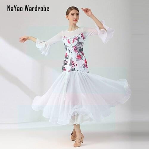 2021 New 2106 Yarn Puffy Lotus Sleeve Design Female Latin Dance Dress Women Latin Dancing Suit Practice Clothes Belly dance Suit