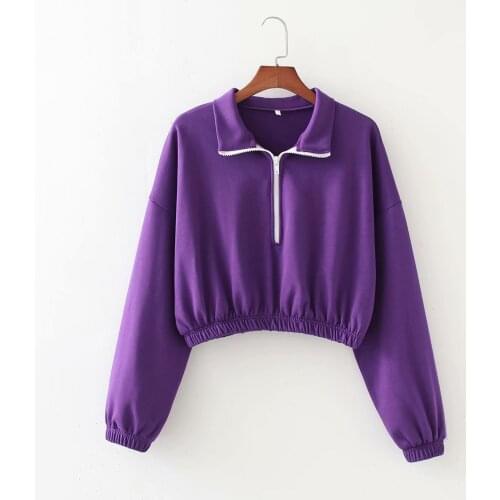 New Women Vogue Cropped sweatshirt Zip lapels Long sleeves Casual Streetwear Chic Cropped Top sweater femme