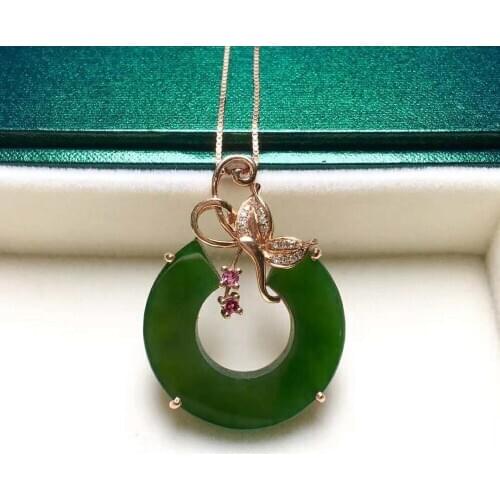 18K gold inlaid Hetian Biyu safe buckle pendantJ40