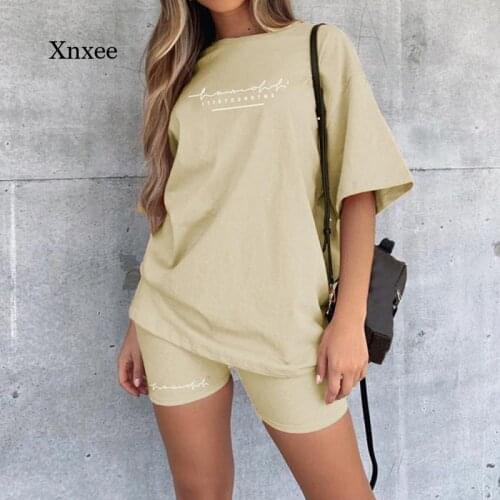2021 Summer Womens Suit Letter Printing Casual Short Sleeve Oversized T-Shirt Stretch Slim Shorts Fashion Street Suit Suit Two