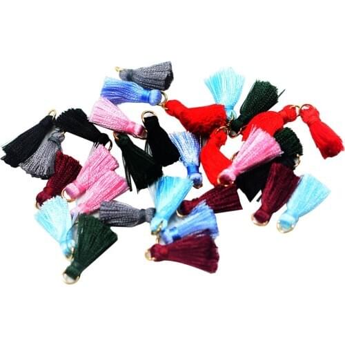 30Pcs Mixed Colors Mini Artificial Silk Tassel Tiny Tassels Tiny with Metal Ring DIY Jewelry Accessories Tassels 23mm