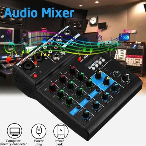 4 Channels Mini USB Audio Mixer Amplifier Console Bluetooth Record Phantom With Sound Card For Home Karaoke Stage Karaoke KTV