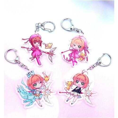 4 Pcs/lot Anime Cardcaptor Sakura Acrylic Keychain Key Ring Figure Bag Pendant Toys Gifts