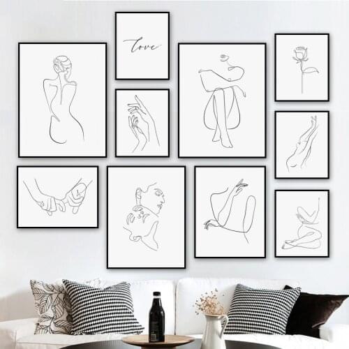 Abstract Line Sexy Woman Rose Lover Quote Wall Art Canvas Painting Nordic Posters And Prints Wall Pictures For Living Room Decor