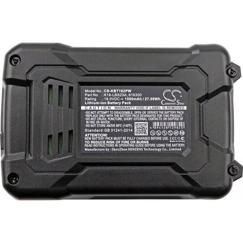Cameron Sino Battery for KOBALT 616300 K18-LBS23A fits KARCHER K18LD-26A Power Tools Replacement battery 1500mAh/27.00Wh Li-ion